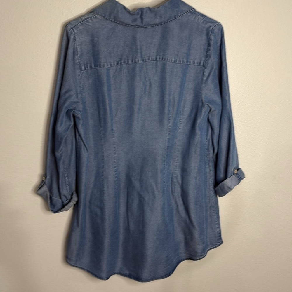 Soft Surroundings Women's Chambray Tencel Asymmetrical Wrap Tunic Top Small - Picture 4 of 4